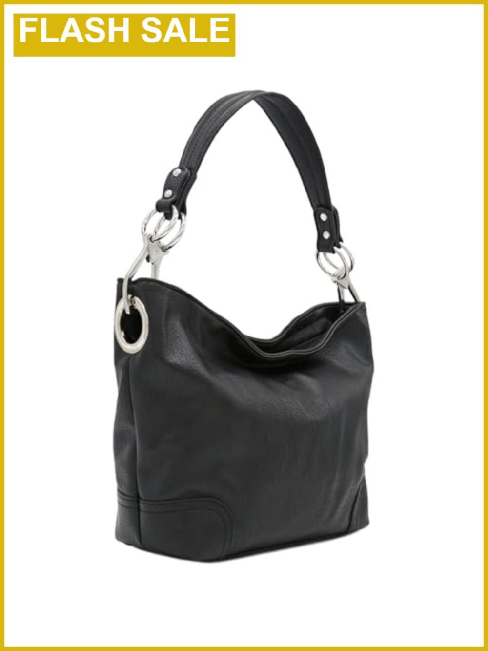 Hobo Shoulder Bag with Detachable Strap Faux Leather Zipper Pockets